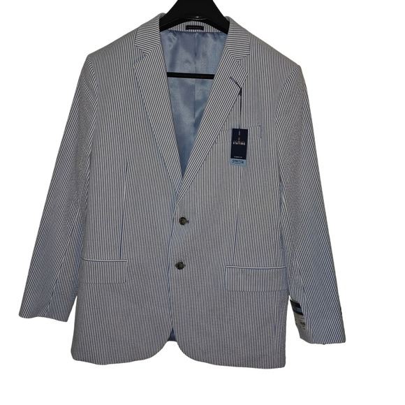 Stafford Other - Stafford Mens Classic Fit Stretch Comfort Seersucker Blue White Stripe 46 REG
